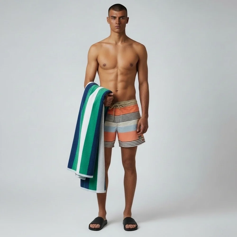 Patagonia Orange Blue Striped Board Shorts Swim Trunks Bathing suit Vacation